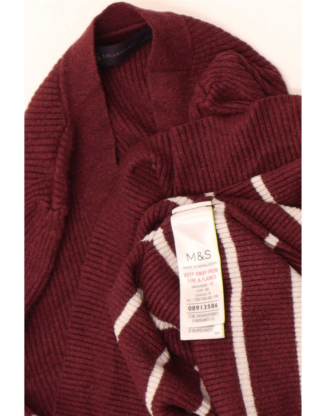 Marks & Spencer Dame V-hals sweater UK 12 Medium Bourgogne stribet
