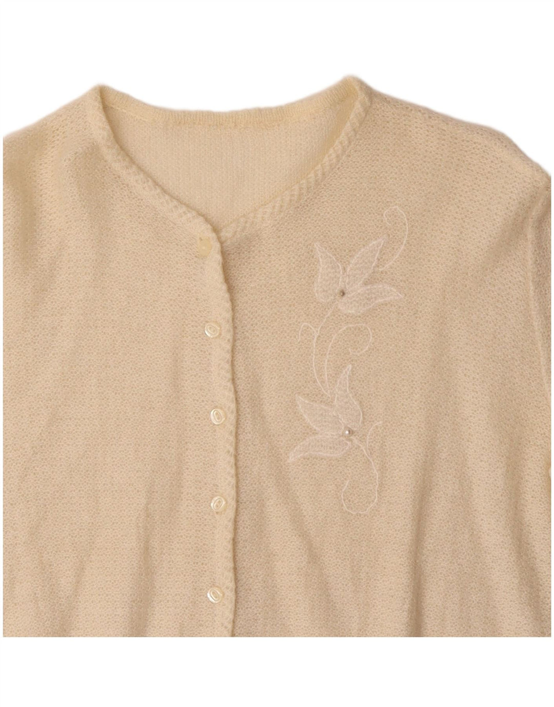 VINTAGE Dame Cardigan Sweater UK 14 Medium Beige Floral Mohair