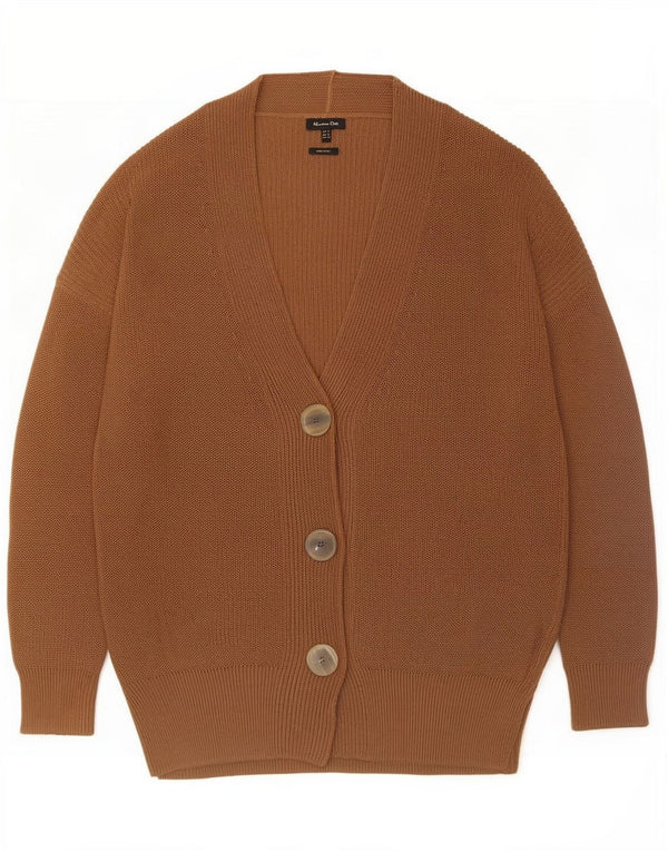 Massimo Dutti Dame Longline Cardigan Sweater UK 14 Medium Brun Polyester