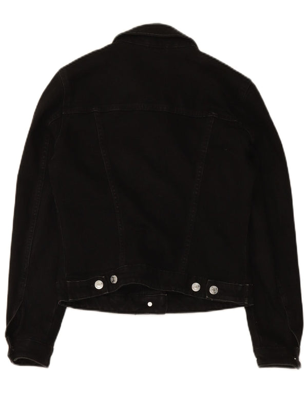 ZARA Dame Crop Denim Jacket UK 10 Small Black Bomuld