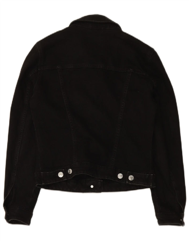 ZARA Dame Crop Denim Jacket UK 10 Small Black Bomuld