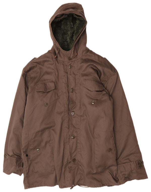 Vintage Herre Militær Hætte Sherpa Parka Jakke IT 62 3XL Khaki