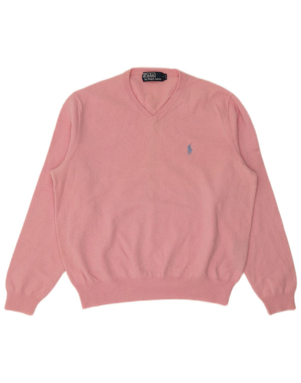 POLO RALPH LAUREN Dame V-hals sweater UK 16 Large Pink