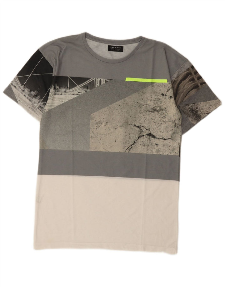 Zara Herre Grafisk T-Shirt Top Lille Grå Colourblock