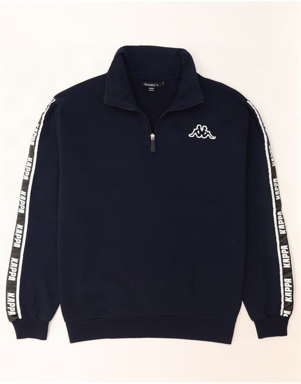 Kappa Herre Grafisk Zip Neck Sweatshirt Jumper Large Navy Blue Bomuld