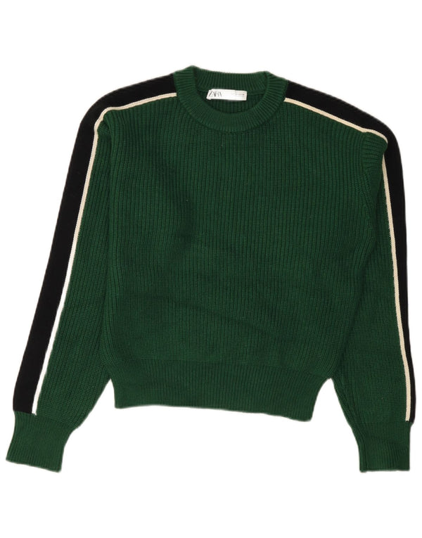 ZARA Dame Crop Crew Neck sweater UK 10 Small Green Colourblock