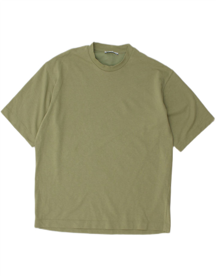 ZARA Mens T-Shirt Top Small Khaki Cotton Vintage Zara and Second-Hand Zara from Messina Hembry 