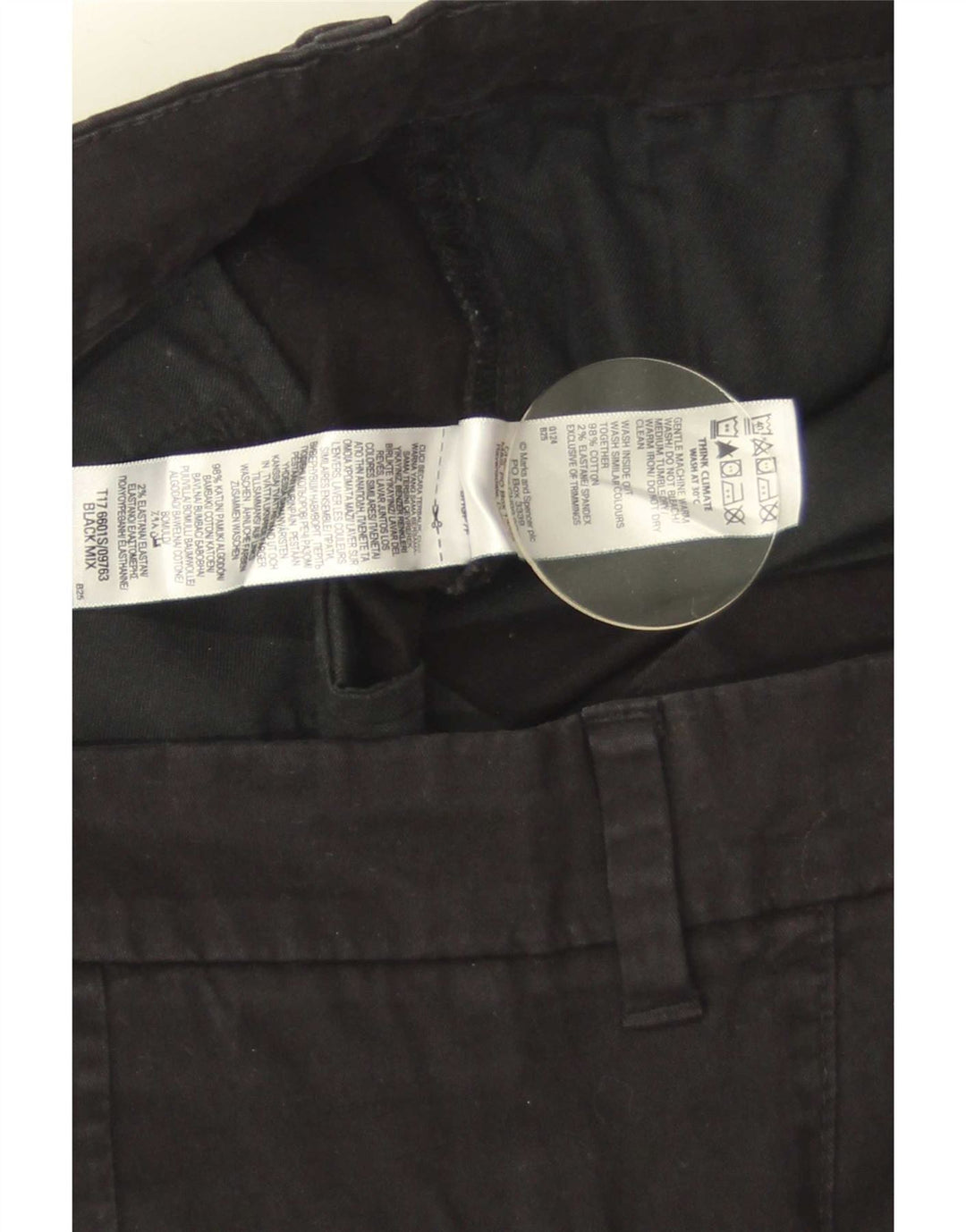 Marks & Spencer Herre Slim Chino Bukser W36 L29 Sort Bomuld