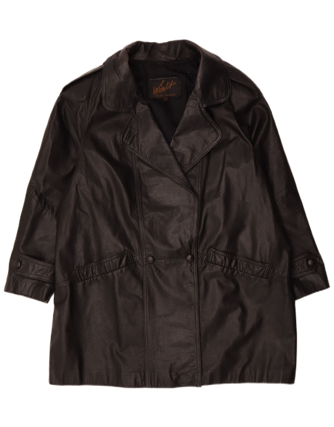 Vintage kvinders oversize læderfrakke UK 16 Large Black