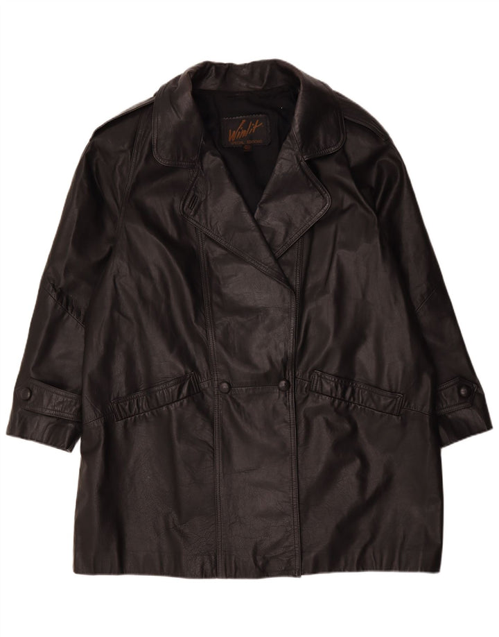 Vintage kvinders oversize læderfrakke UK 16 Large Black