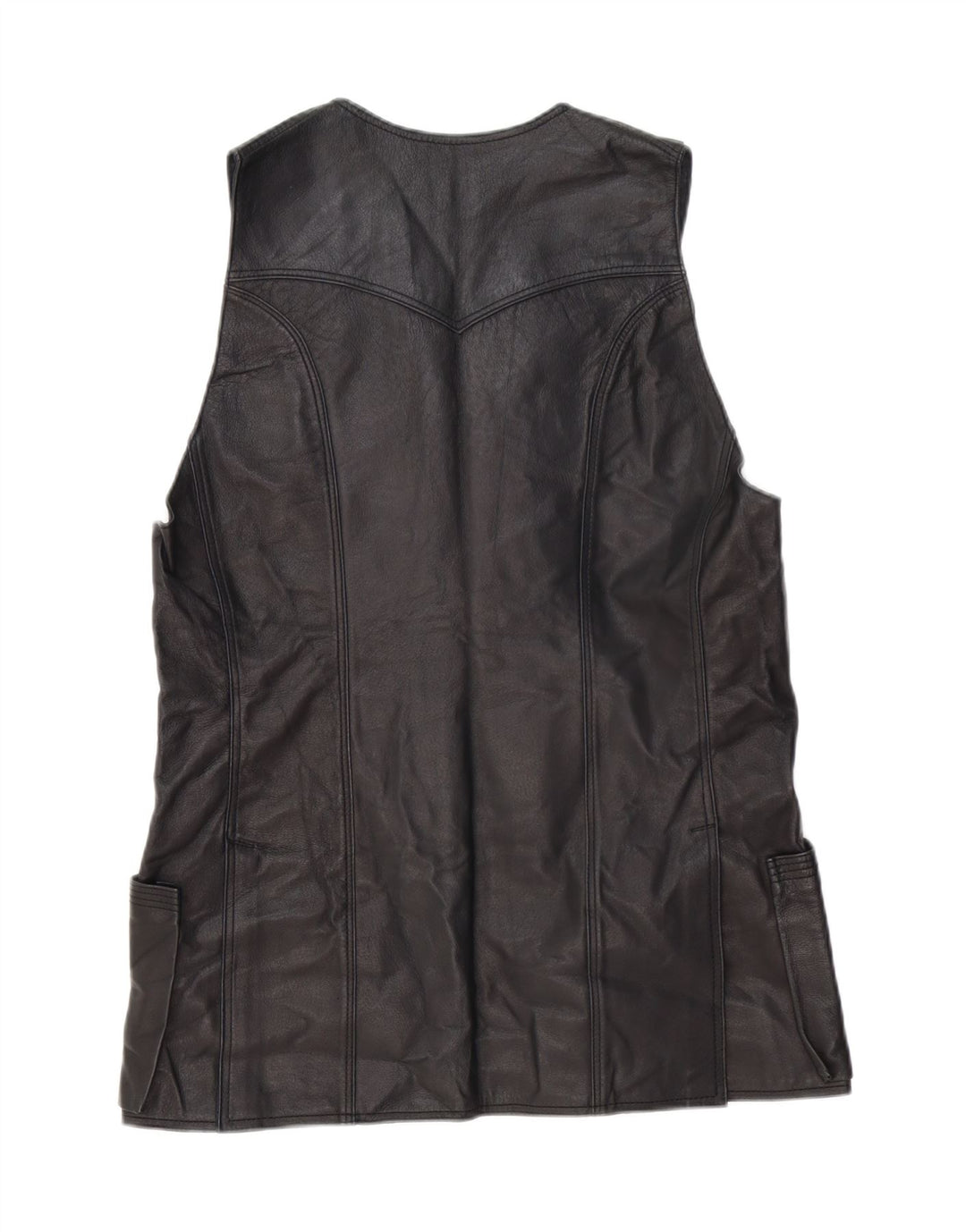 Vintage Dame Læder Gilet UK 14 Medium Sort