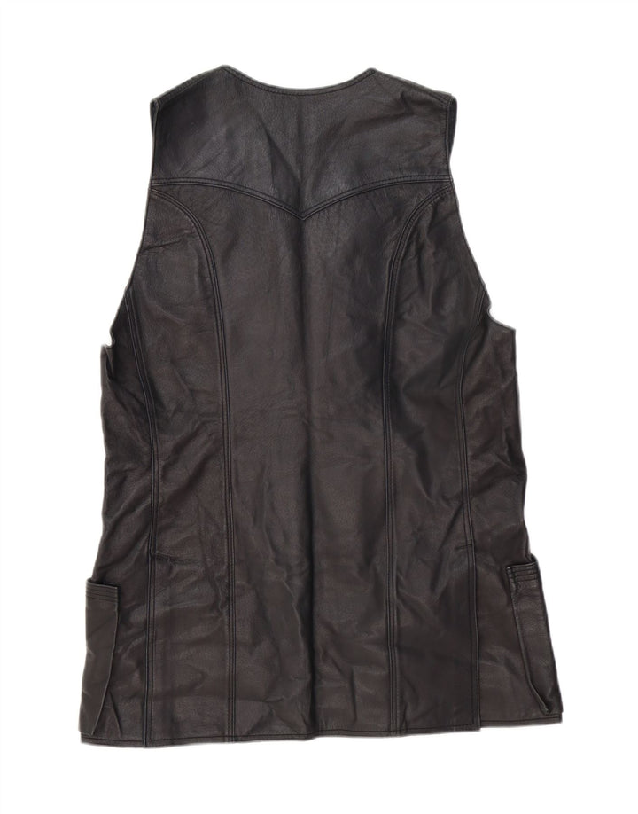 Vintage Dame Læder Gilet UK 14 Medium Sort