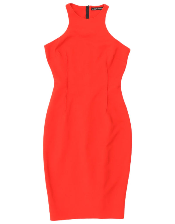 Zara Womens Sleeveless Bodycon Dress UK 10 Small Red Bomuld