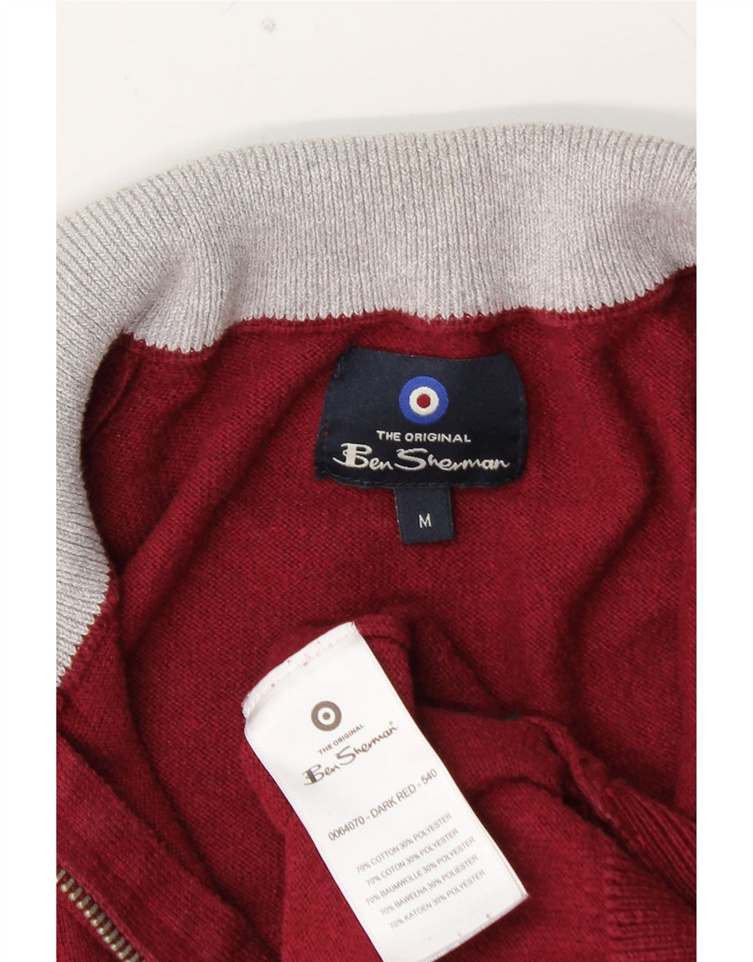 BEN SHERMAN Herre sweater med lynlåshals mellem rødbrun bomuld