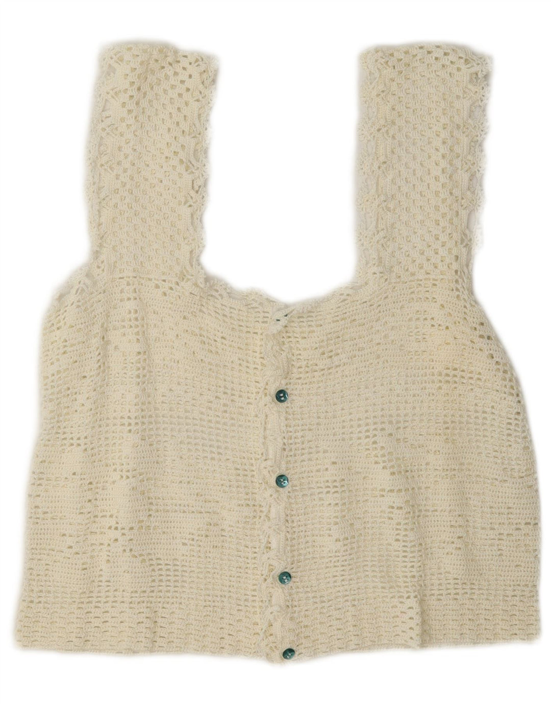 Vintage hæklet ærmeløs Crop Top til kvinder, UK 12 Medium Off White