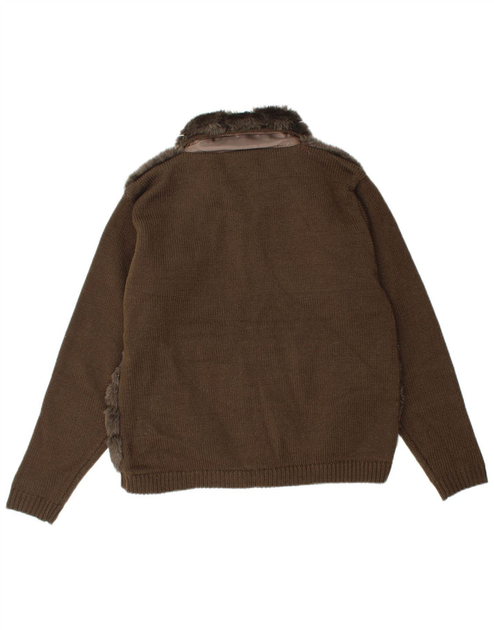 CASAMIA Dame Cardigan Sweater UK 10 Lille brun akryl