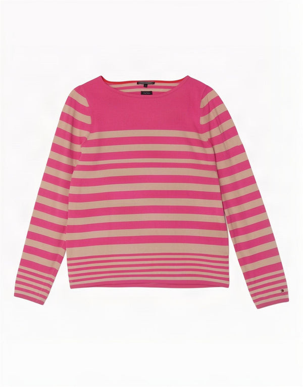 Tommy Hilfiger Dame Boat Neck Jumper Sweater UK 14 Stor Pink Stribet