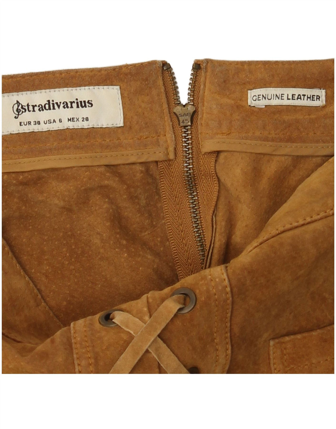 Stradivarius Dame Ruskind Mini Nederdel EU 38 Small W28 Beige Læder