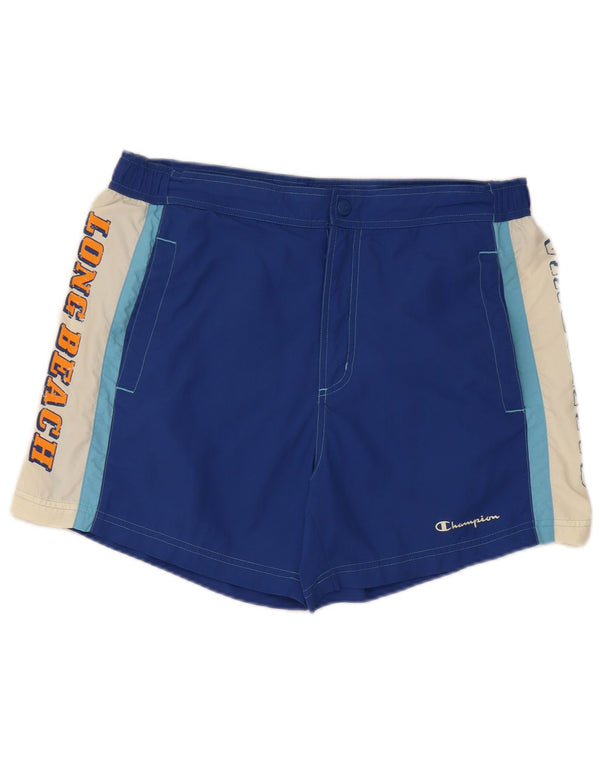 Champion Herre grafiske svømmeshorts Large Blue Colourblock Nylon