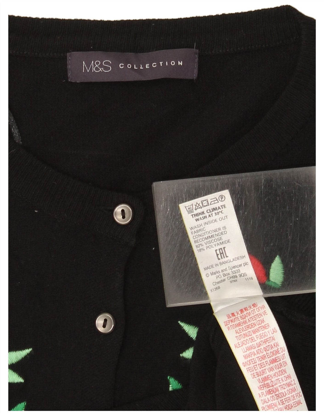 Marks & Spencer Womens Crop Cardigan Sweater UK 12 Medium Black Floral