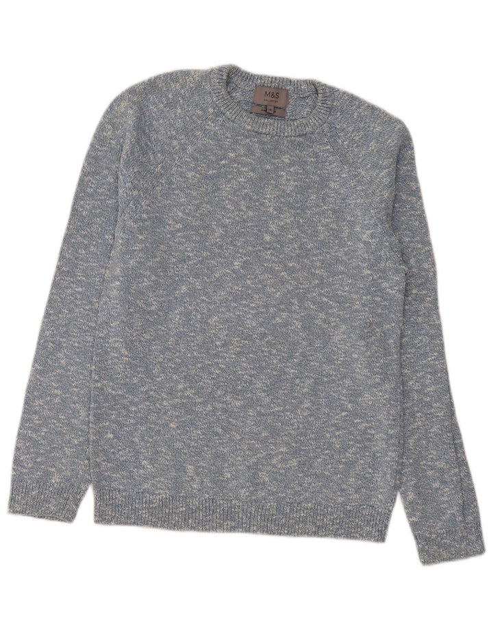 Marks & Spencer Herre Boat Neck Jumper Sweater Small Blue Flecked Bomuld