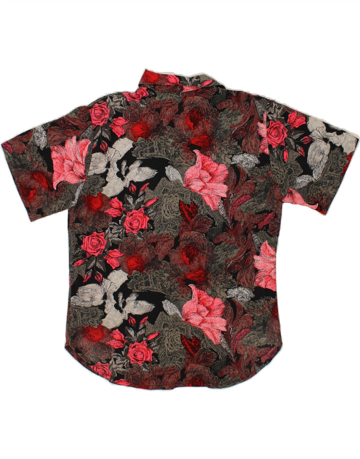 VINTAGE Womens Short Sleeve Shirt UK 12 Medium Red Floral Vintage Vintage and Second-Hand Vintage from Messina Hembry 