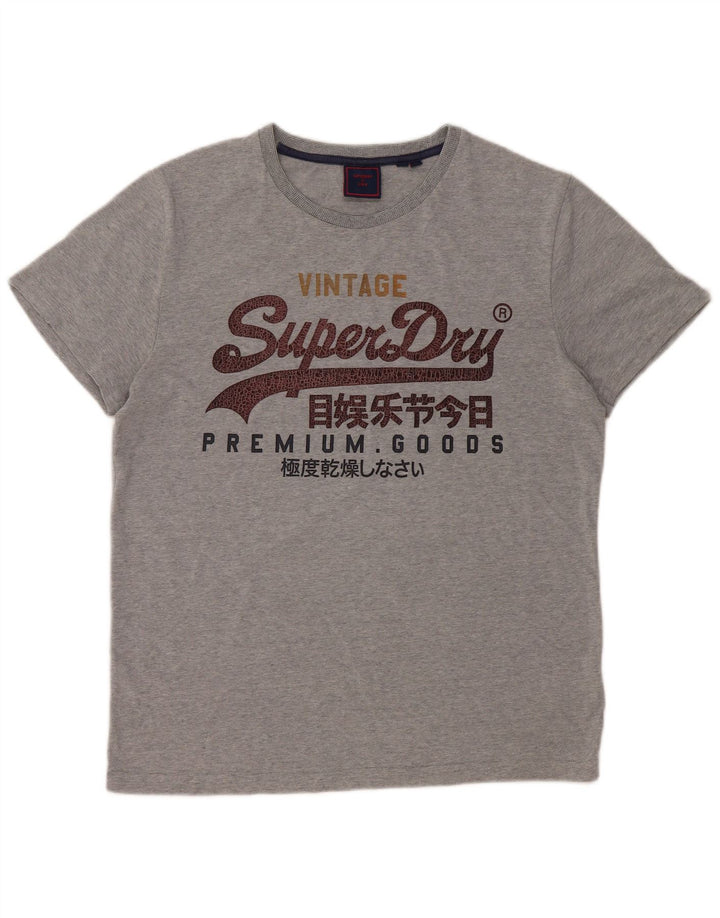 Superdry Grafisk T-shirt top til kvinder UK 18 XL Grå bomuld