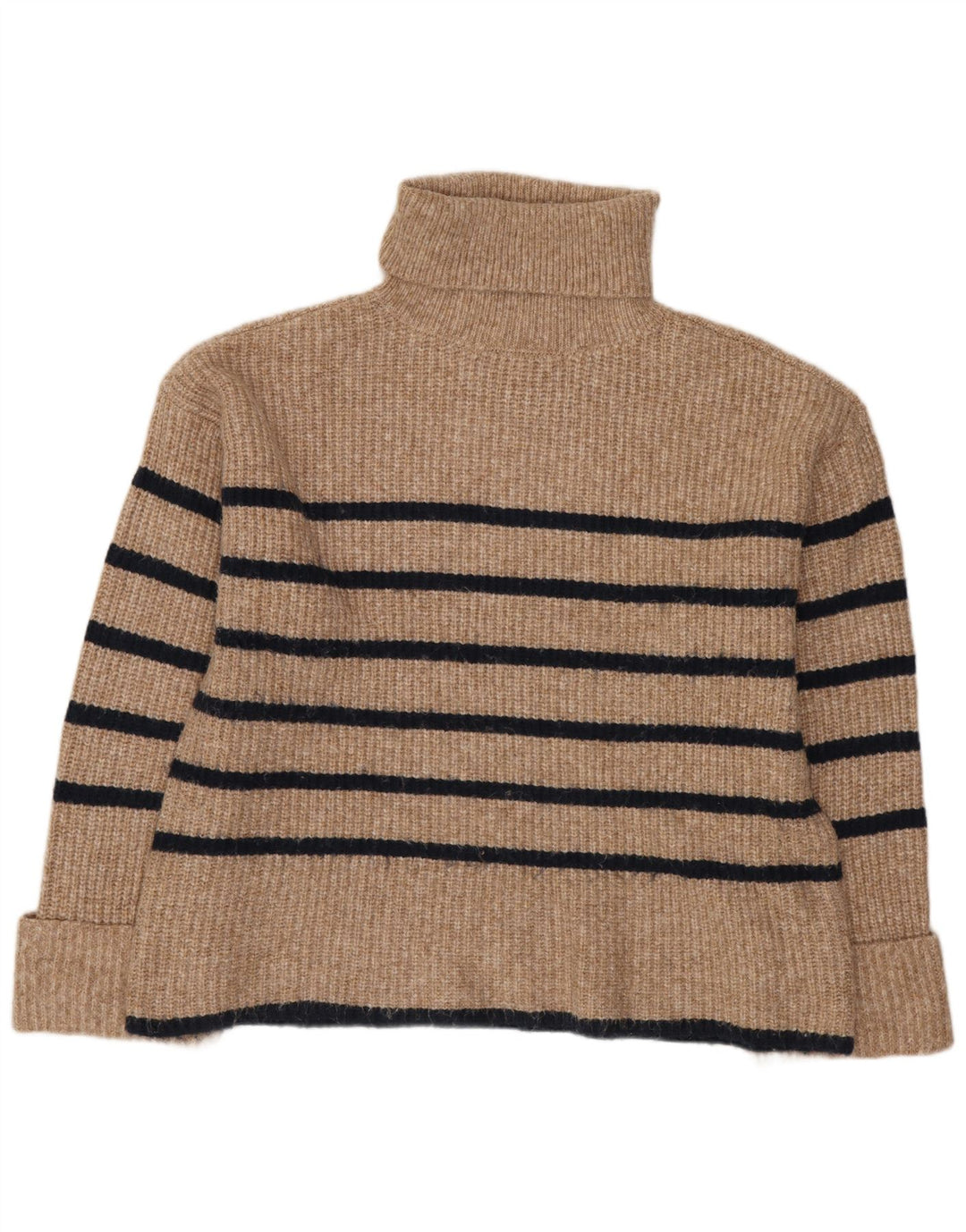 Marks & Spencer Dame Rullehals Sweater UK 14 Medium Beige Stribet