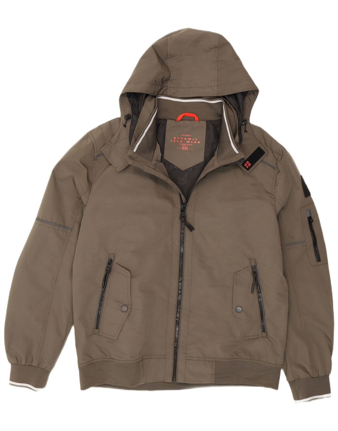 Jim Spencer Herre Hooded Bomber Jacket UK 44 2XL Khaki Polyester