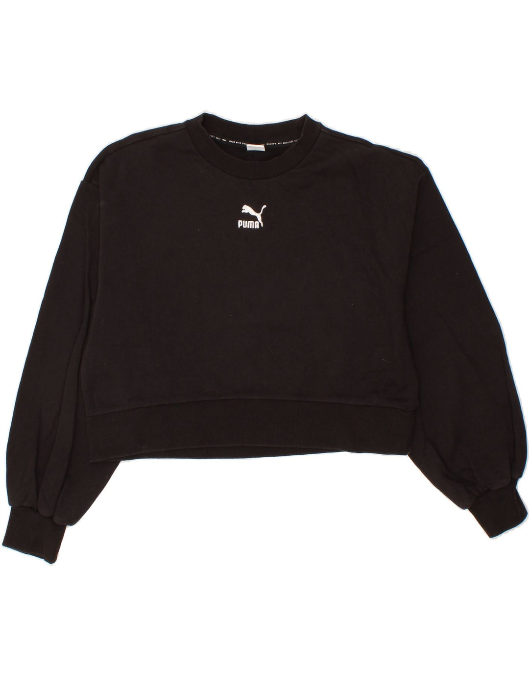 PUMA Womens Crop Sweatshirt Jumper UK 16 Large Black Cotton Vintage Puma and Second-Hand Puma from Messina Hembry 