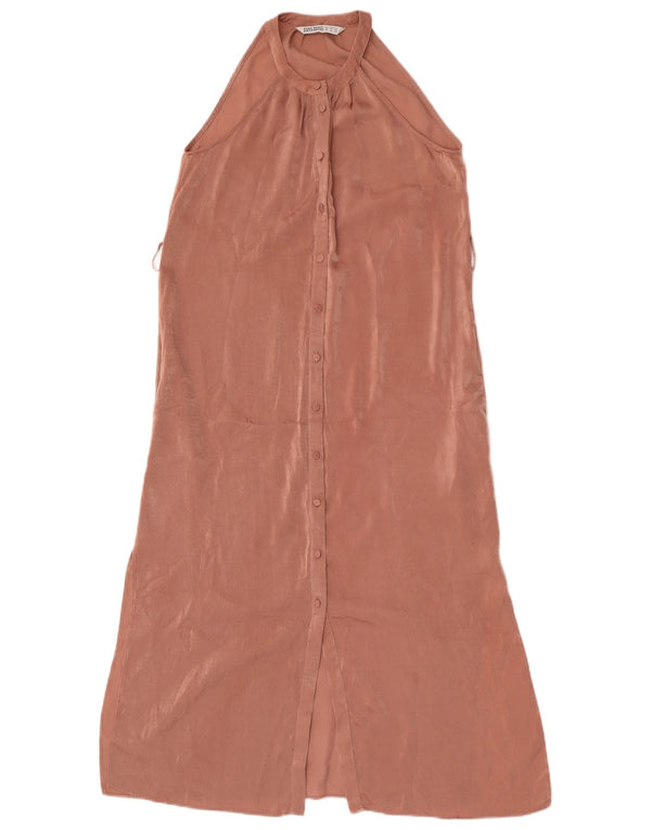 Zara ærmeløs skjortekjole til kvinder UK 6 XS Pink Polyester