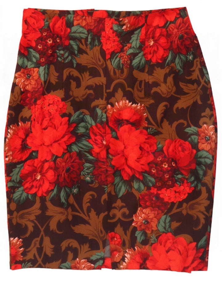Vintage Blyantnederdel til kvinder W30 Medium Red Floral Virgin Wool
