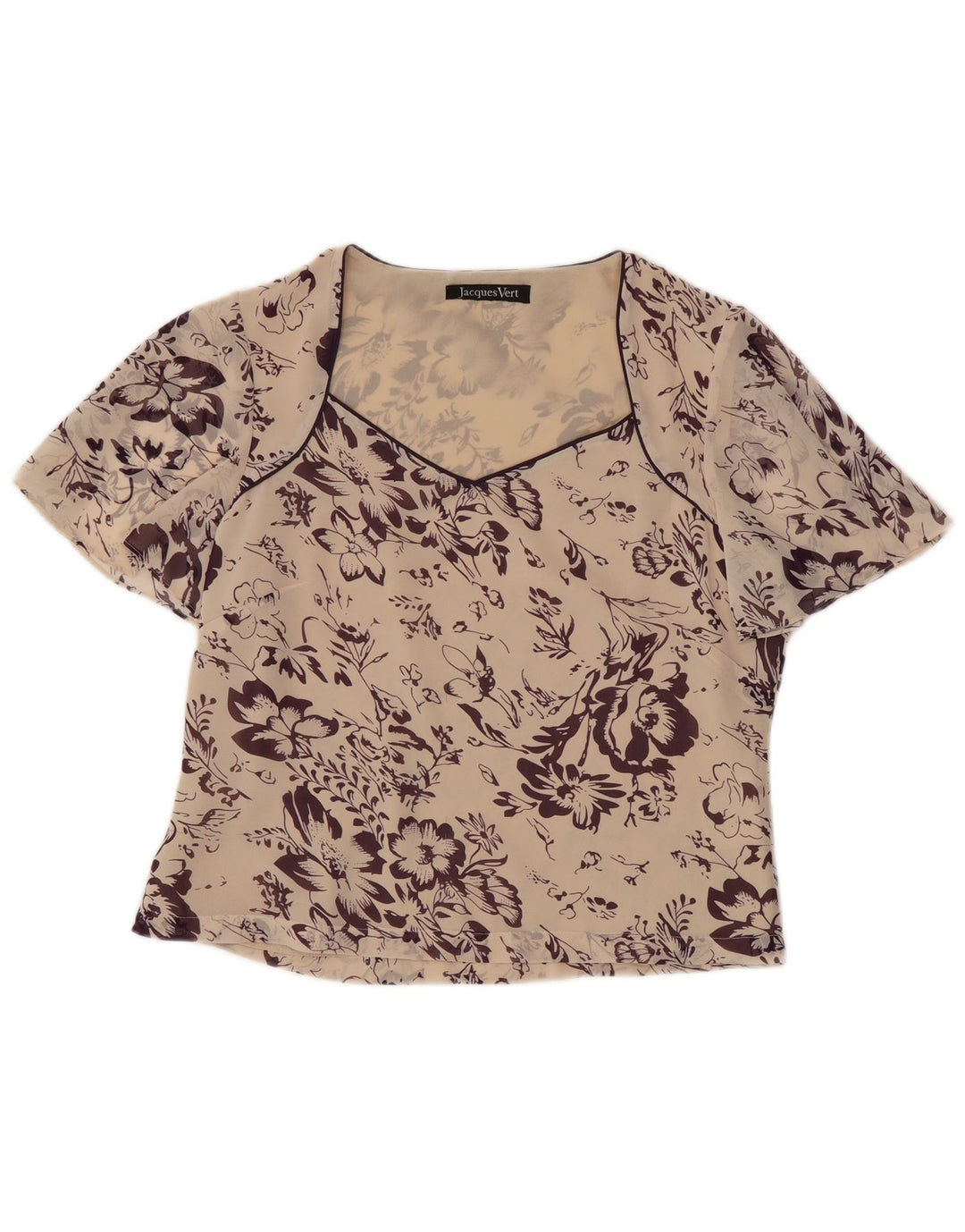 Jacques Vert Womens Crop Bluse Top UK 10 Small Off White Floral Polyester