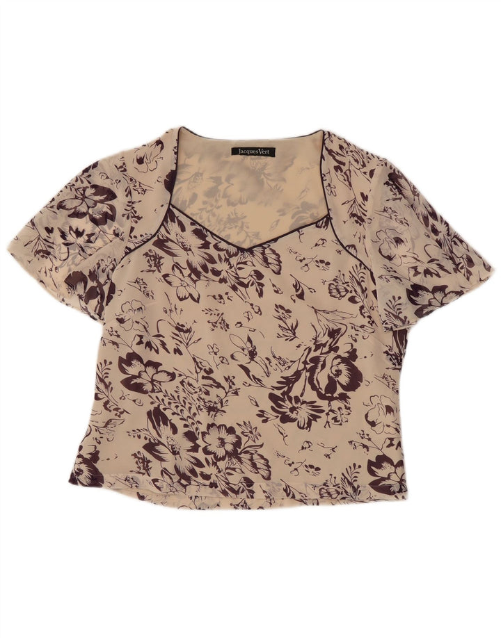 Jacques Vert Womens Crop Bluse Top UK 10 Small Off White Floral Polyester