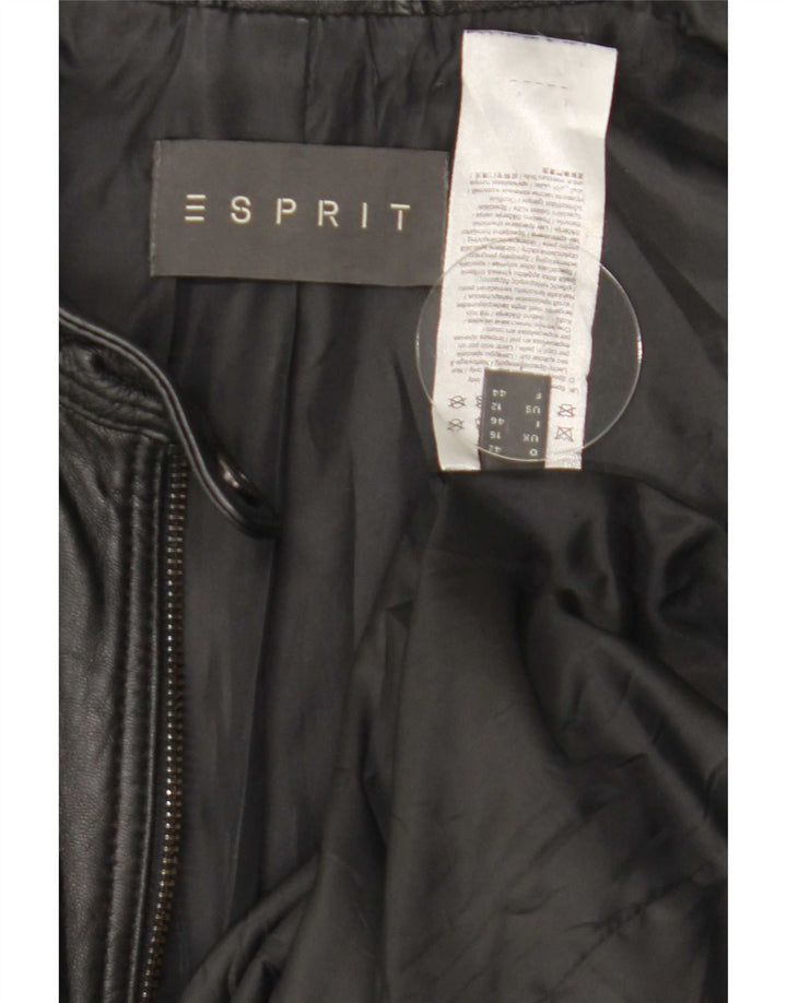 Esprit Dame Læder Racer Jakke UK 16 Stor Sort Læder