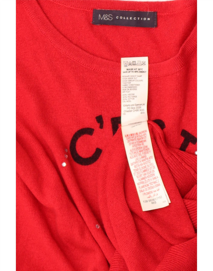 Marks & Spencer Dame grafisk rund hals sweater UK 14 Medium Rød