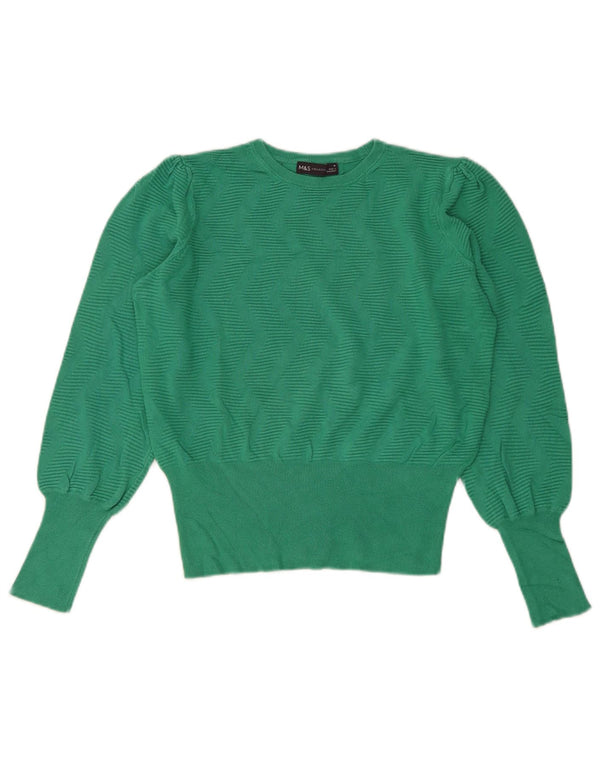 Marks & Spencer Womens Crop Crew Neck Jumper Sweater UK 14 Medium Green
