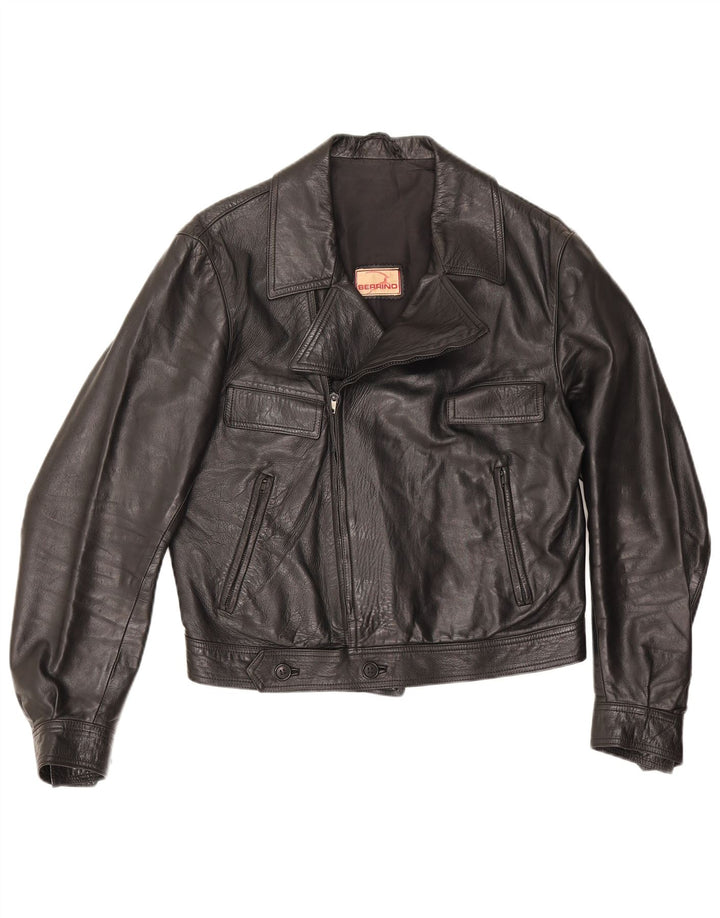 Berrino Herre Crop Læder Biker Jacket IT 48 Medium Sort