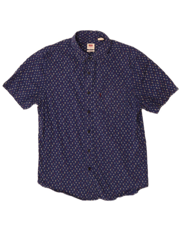 Levi's Mens Standard Short Sleeve Shirt Small Navy Blue Floral Cotton