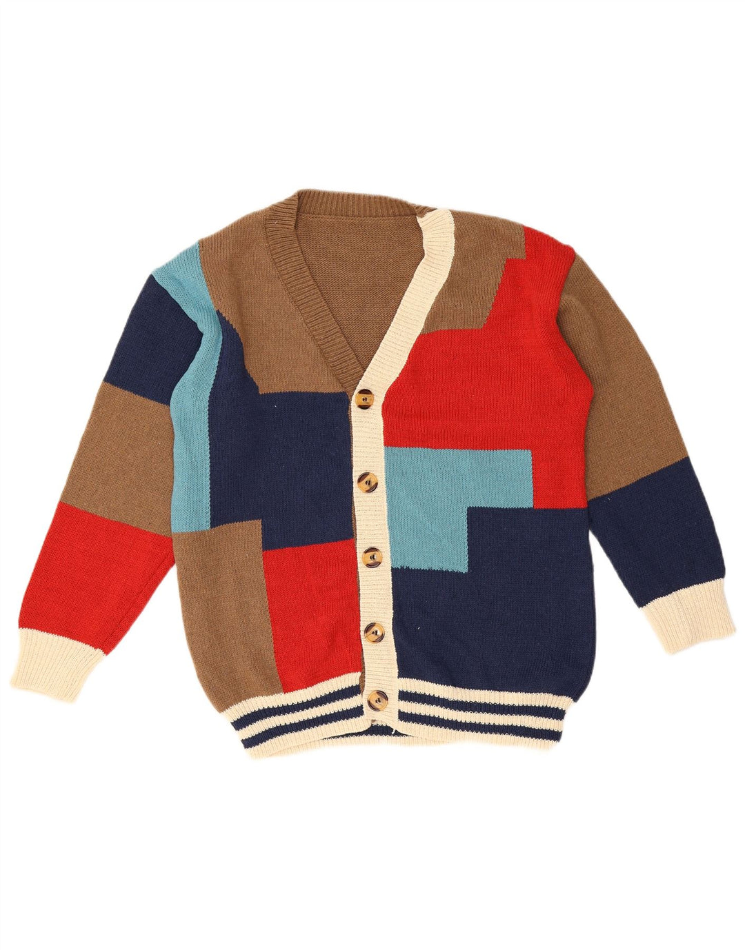 Vintage herre cardigan sweater medium flerfarvet geometrisk