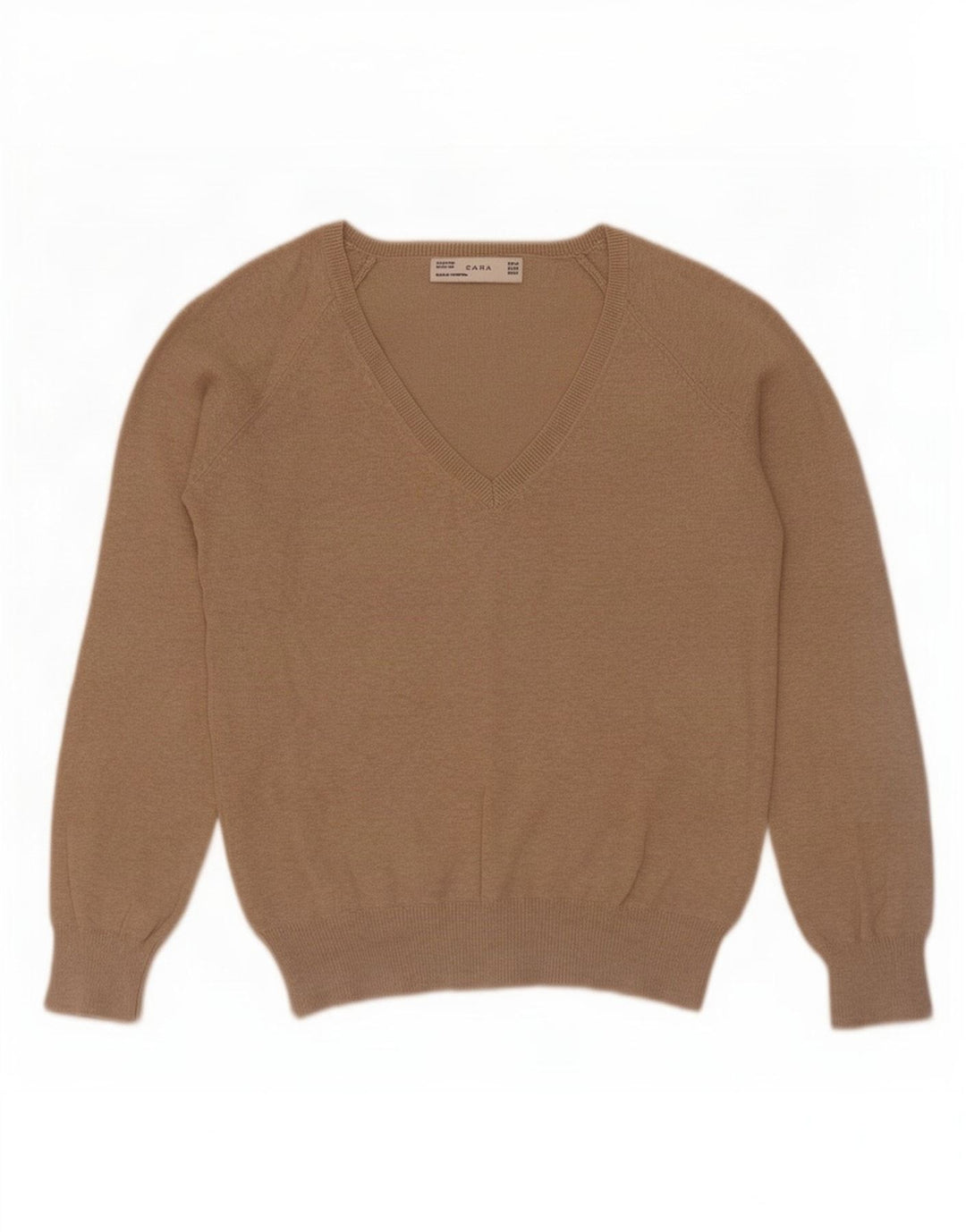 Zara Dame V-hals sweater UK 12 Medium Beige Bomuld