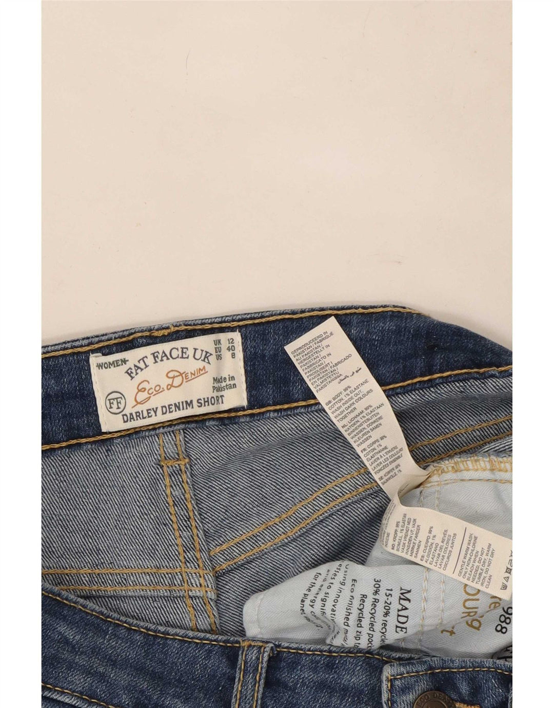 Fat Face Dame Darley Denim Shorts UK 12 Medium W28 Blå Bomuld