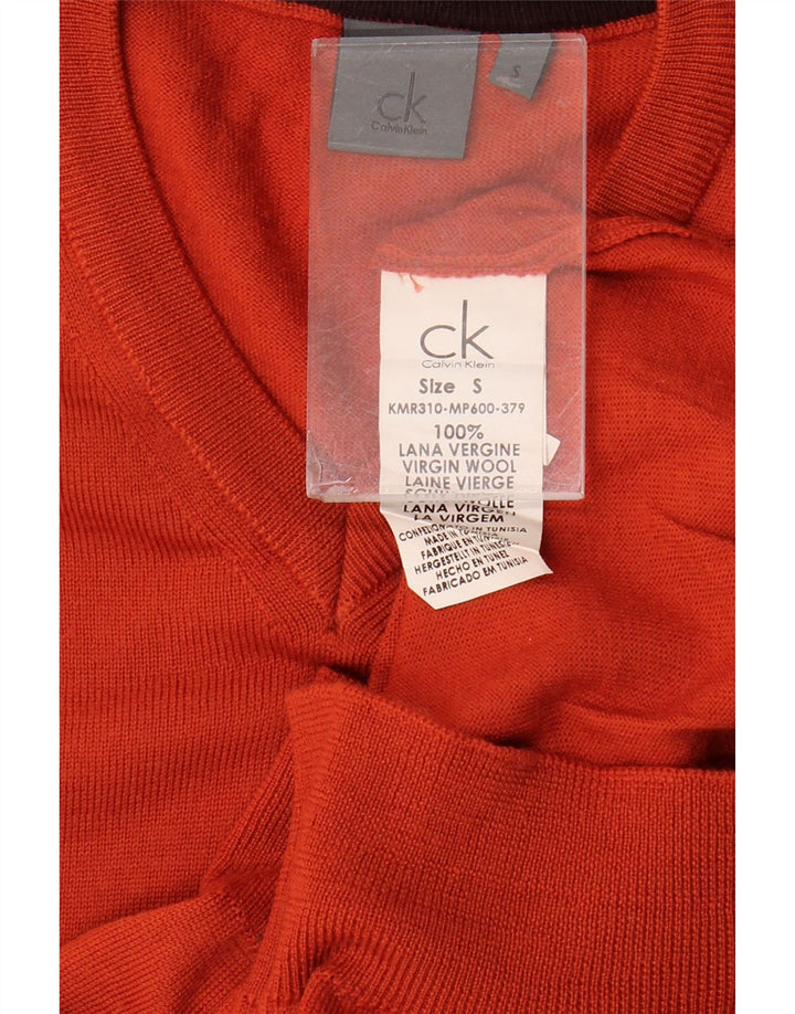 Calvin Klein Herre V-hals sweater Small Orange Virgin Wool