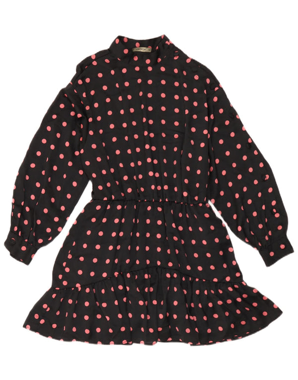 Zara Langærmet Playsuit A-Line Kjole UK 14 Medium Sort Polka Dot
