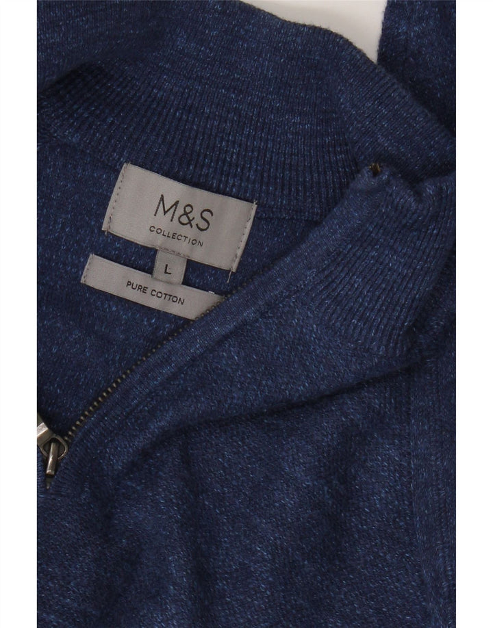 Marks & Spencer Herre sweater med lynlåshals, stor blå flækket bomuld