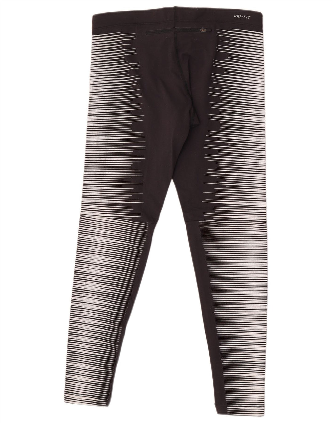 Nike Dame Dri Fit Leggings UK 12 Medium Sort Stribet Nylon