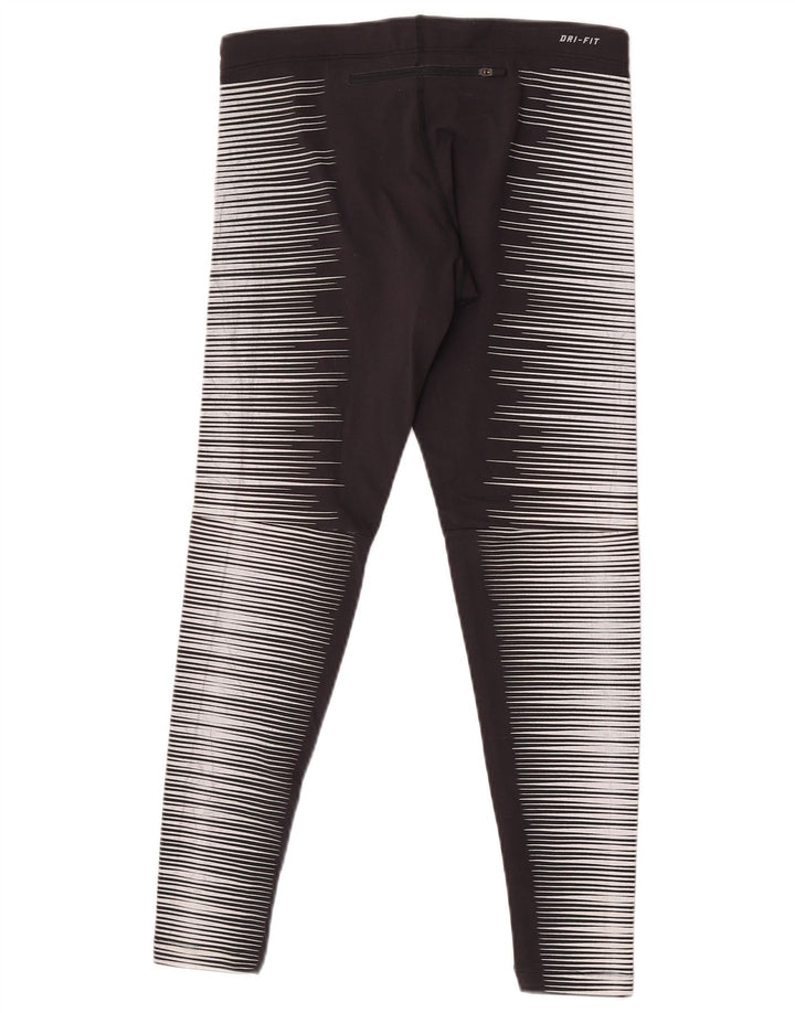 Nike Dame Dri Fit Leggings UK 12 Medium Sort Stribet Nylon