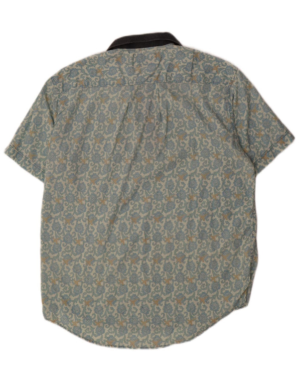 Peter Elliot Herre Kortærmet Pullover Shirt Medium Blue Floral Bomuld