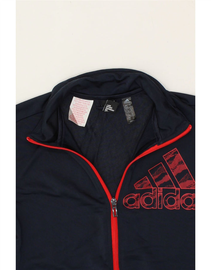 ADIDAS Boys Graphic Tracksuit Top Jacket 11-12 Years Navy Blue Polyester Vintage Adidas and Second-Hand Adidas from Messina Hembry 