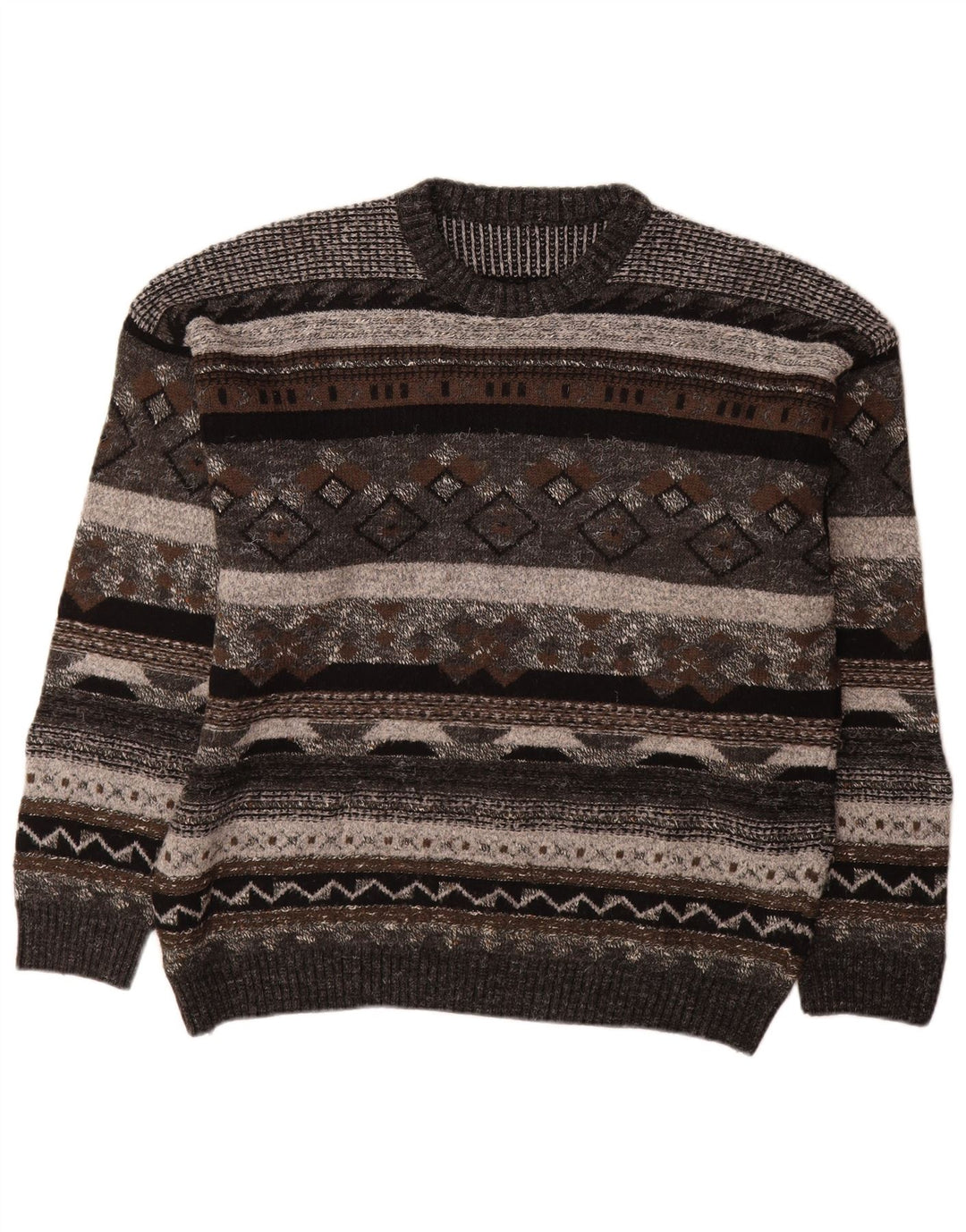 Vintage Herre Crew Neck Jumper Sweater IT 50 Medium Grå Geometrisk